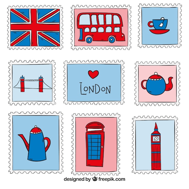 Gratis vector verzameling van handgetekende londen postzegels