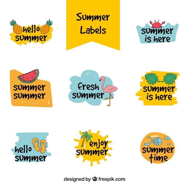 Gratis vector verzameling van handgetekende zomer stickers