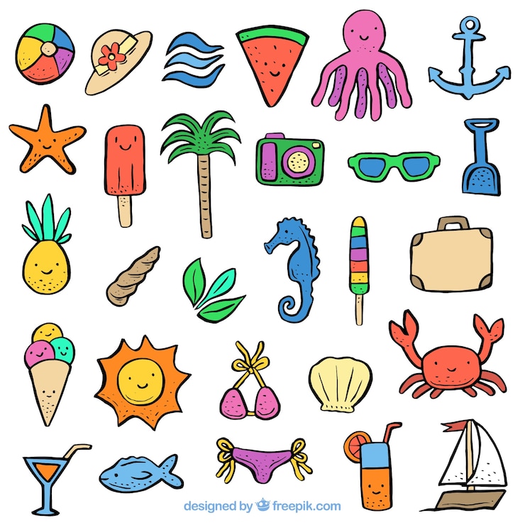 Gratis Vector verzameling van handgetekende zomerelementen