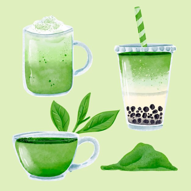 Verzameling van heerlijke manieren om matcha-thee te drinken