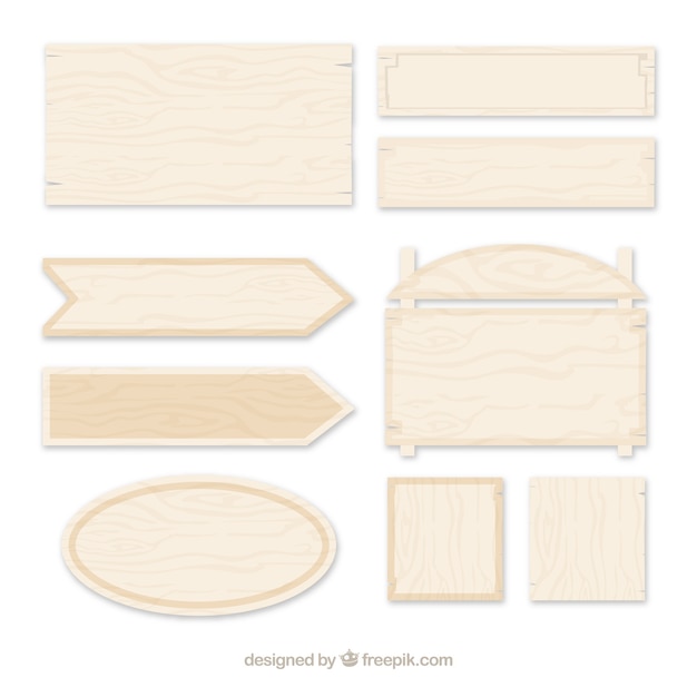 Gratis vector verzameling van houten bord in plat ontwerp