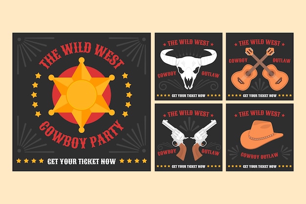 Gratis vector verzameling van instagram-posts voor cowboyfeesten