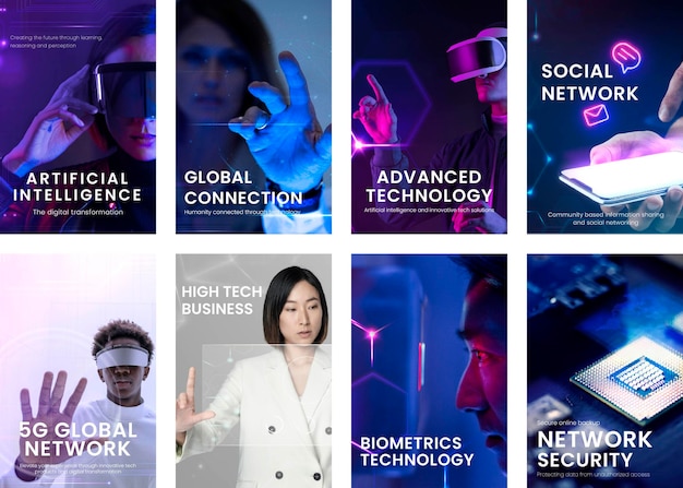Verzameling van instagram-verhalen met kunstmatige intelligentie en technologieconcept
