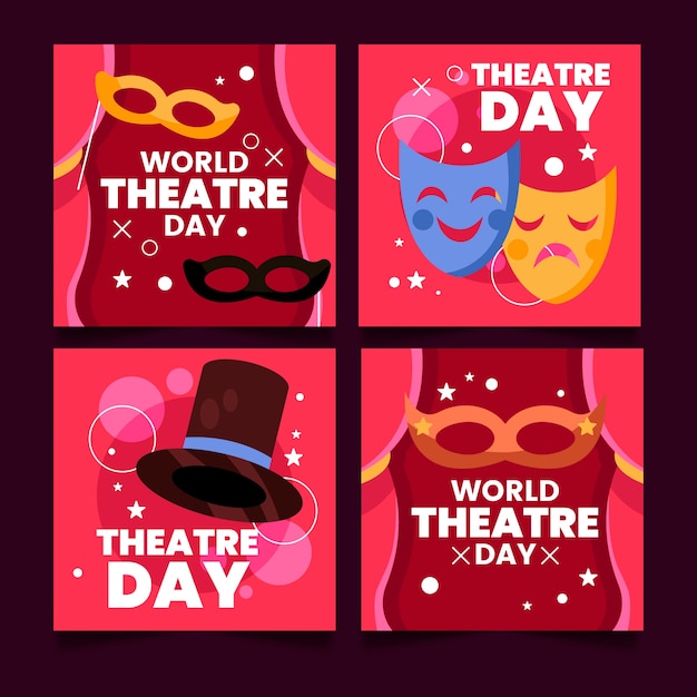 Verzameling van instagramposts voor platte wereldtheaterdag