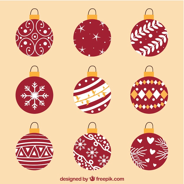 Gratis vector verzameling van kerstbal in plat ontwerp