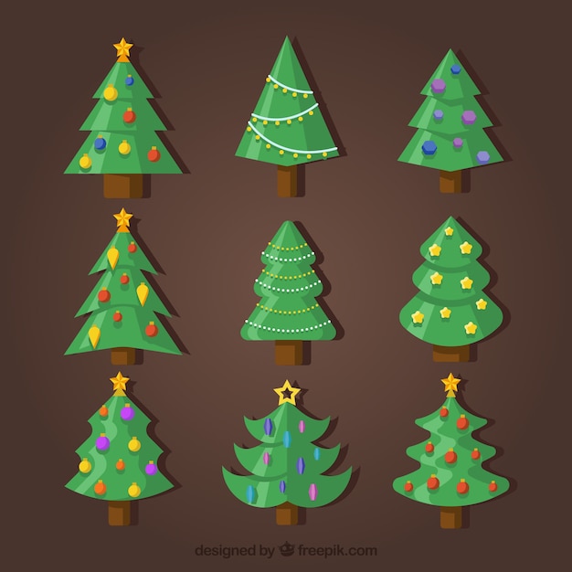 Gratis vector verzameling van kerstboom met ornamenten