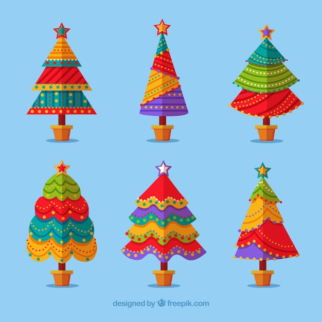 Gratis vector verzameling van kleurrijke kerstbomen