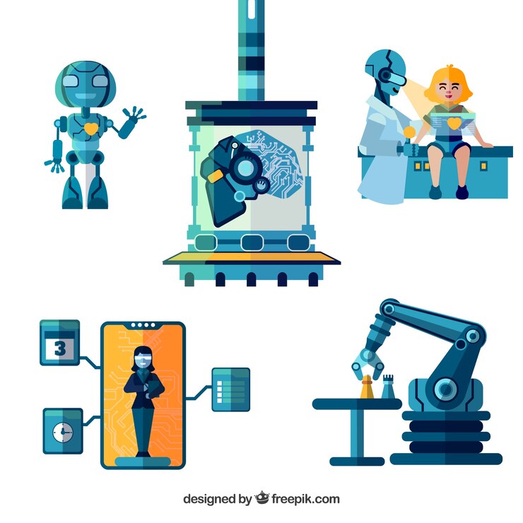 Gratis Vector verzameling van kunstmatige intelligentie elementen in vlakke stijl