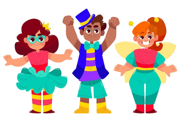 Gratis vector verzameling van leuke cartoon carnaval kinderen kostuums