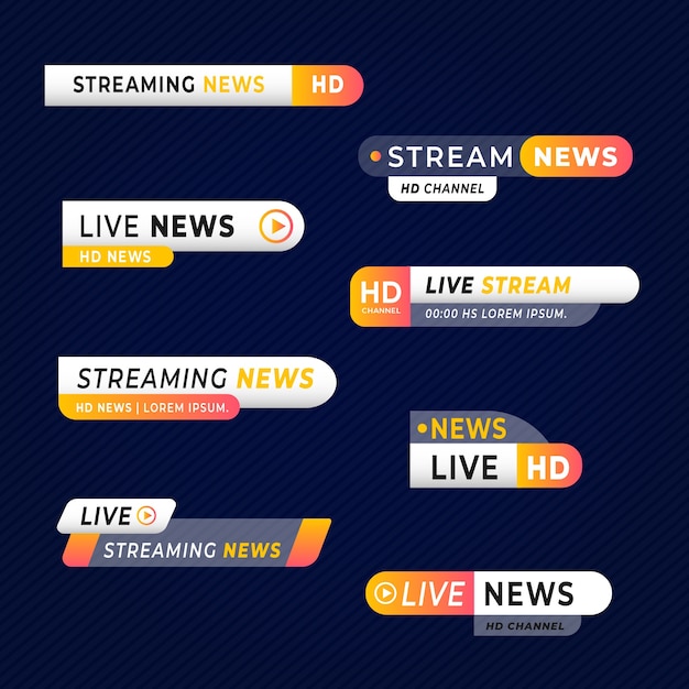 Verzameling van live stream nieuws banners