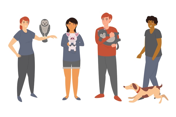 Gratis Vector verzameling van mensen met verschillende huisdieren