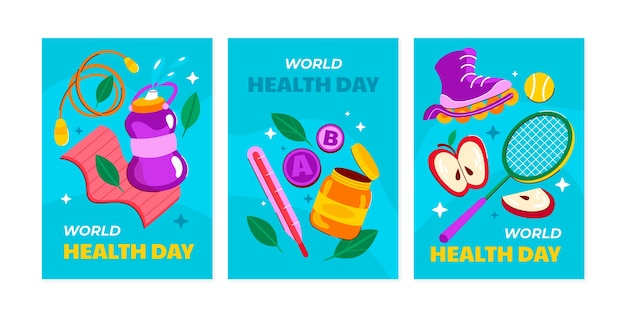 Verzameling van met de hand getekende kaartjes voor de Wereldgezondheidsdag