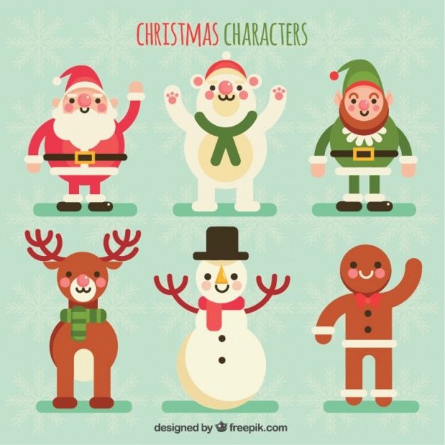 Gratis vector verzameling van mooie kerst karakters in plat design