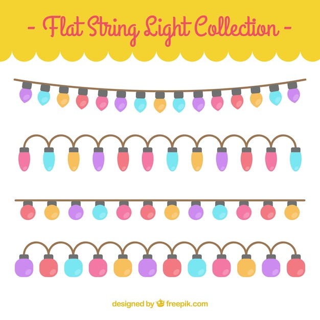 Verzameling van mooie slingers met gekleurde lampen