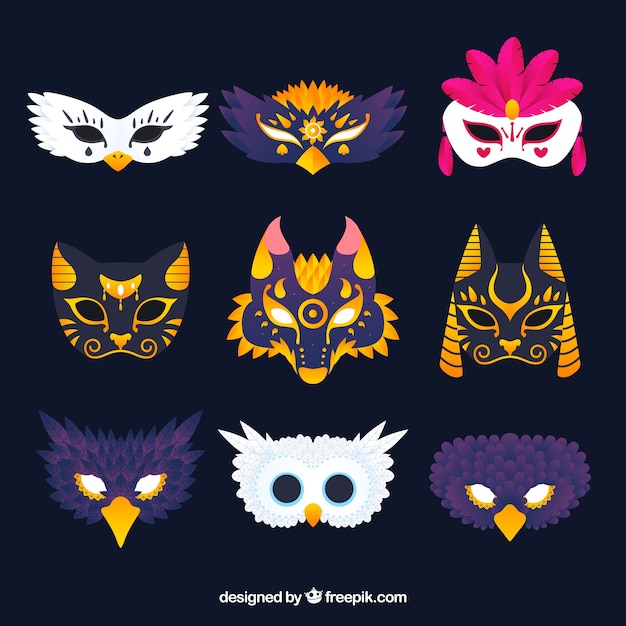 Gratis vector verzameling van negen carnaval-maskers