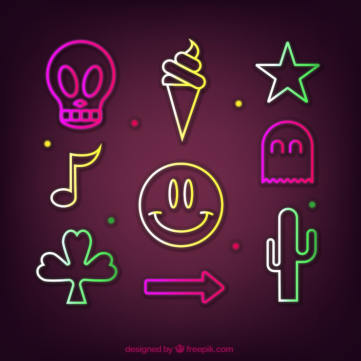 Gratis Vector verzameling van negen neonlichten artikelen