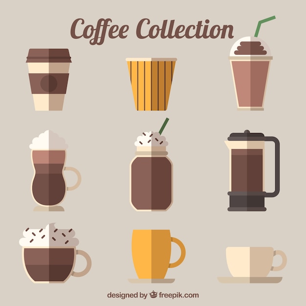 Gratis vector verzameling van negen verschillende soorten koffie