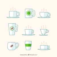 Gratis vector verzameling van negen witte koffie kopjes