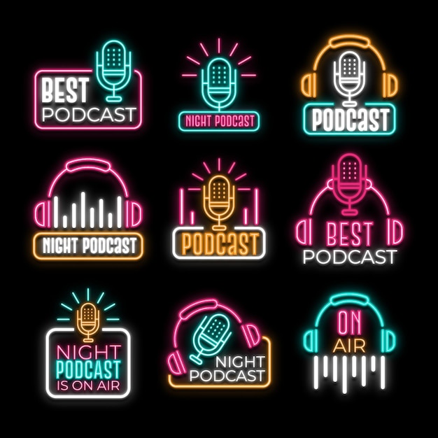 Verzameling van neon podcast-logo's