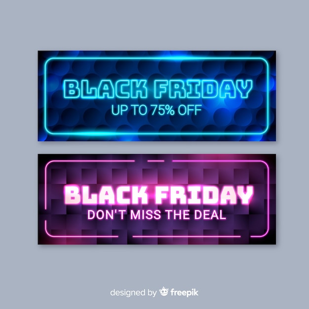 Gratis vector verzameling van neon zwarte vrijdag banners