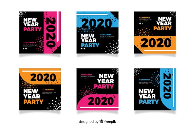 Gratis vector verzameling van nieuwjaar 2020 party instagram-bericht