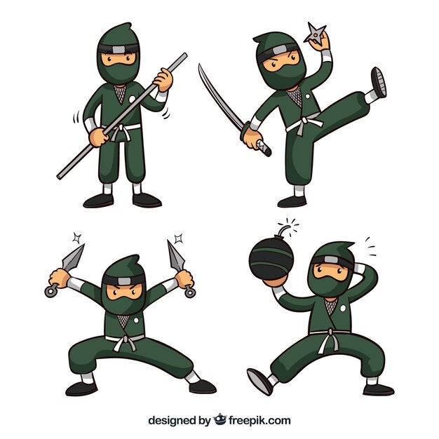 Verzameling van ninja krijger in verschillende bezit