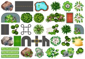 Gratis vector verzameling van objecten van de buiten de natuur thema en plantaardige elementen