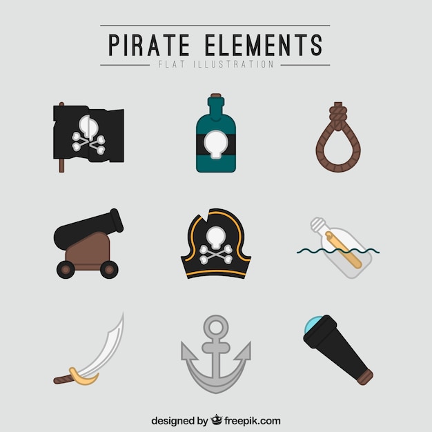 Verzameling van piratenelementen in plat ontwerp