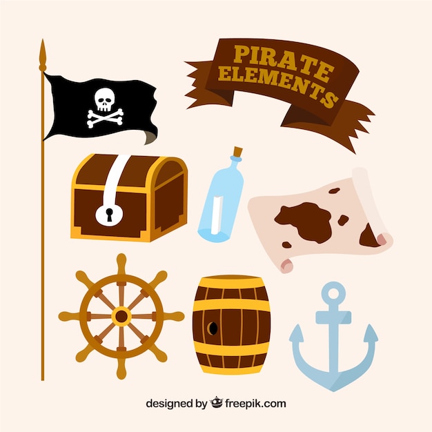 Gratis vector verzameling van piratenelementen in plat ontwerp