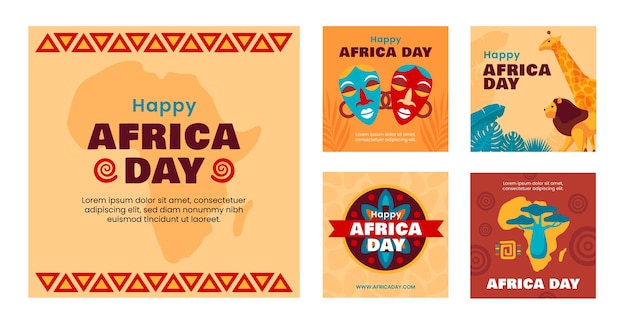Gratis vector verzameling van platte afrikaanse dag instagram-berichten