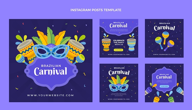 Gratis vector verzameling van platte carnaval instagram-berichten