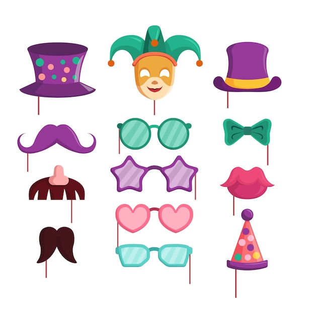 Gratis vector verzameling van platte carnavalsfeestjes met fotohokjes