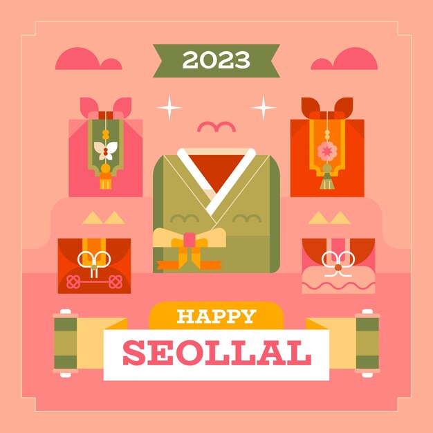 Verzameling van platte designelementen voor de viering van het seollal-festival