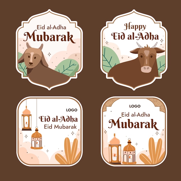 Gratis vector verzameling van platte eid al-adha-labels