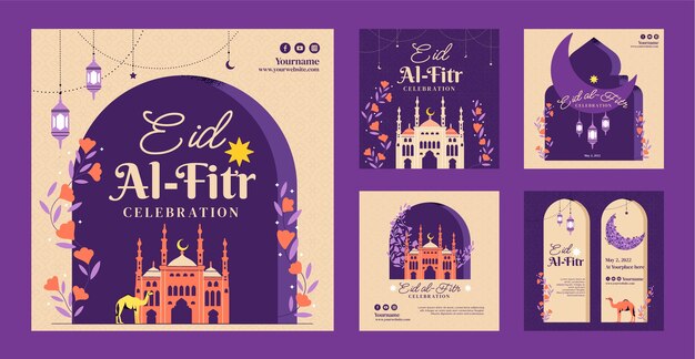 Verzameling van platte eid al-fitr instagram-berichten