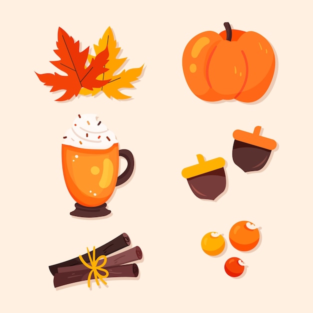 Gratis vector verzameling van platte elementen voor de viering van het herfstseizoen