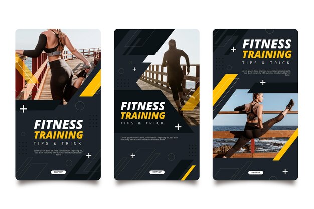 Verzameling van platte fitness instagramverhalen