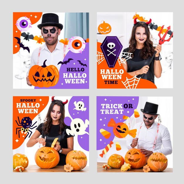 Verzameling van platte halloween instagram-berichten