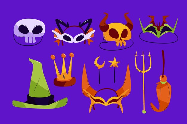Verzameling van platte halloween-maskerelementen