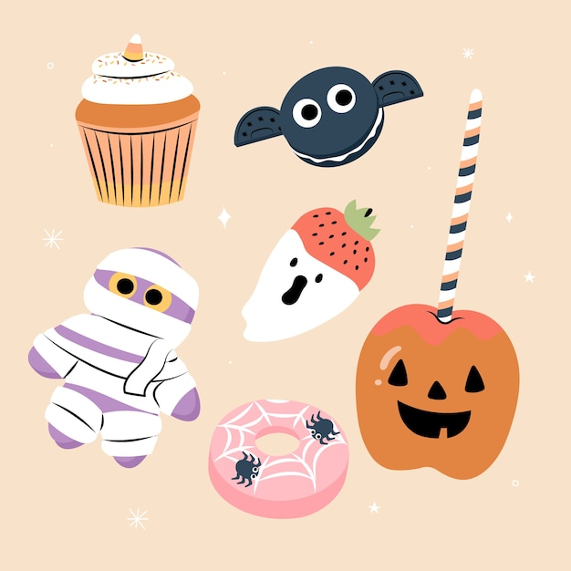 Gratis vector verzameling van platte halloween-snoepjeselementen