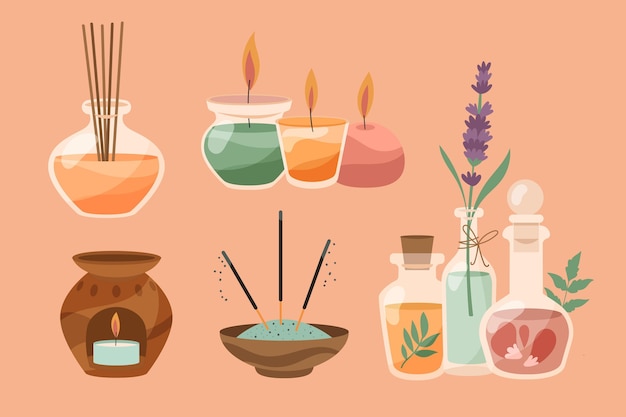 Gratis vector verzameling van platte hand getrokken aromatherapie