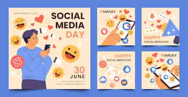 Gratis vector verzameling van platte instagram-berichten voor de viering van de dag van de sociale media