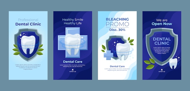 Gratis vector verzameling van platte instagramverhalen voor tandheelkundige klinieken