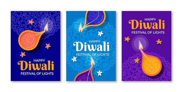 Gratis vector verzameling van platte kaarten voor diwali-festival
