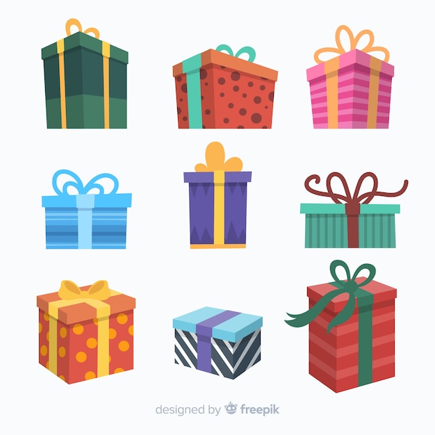 Gratis vector verzameling van platte kerstcadeautjes