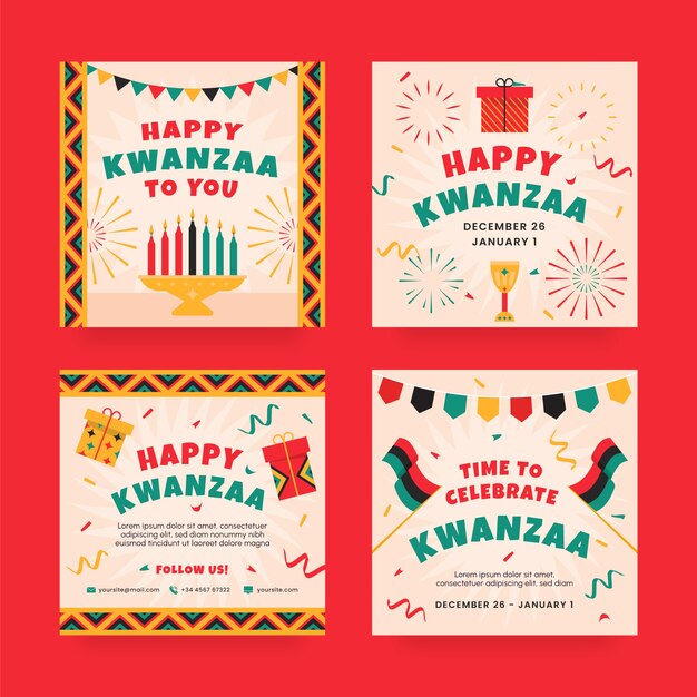 Verzameling van platte kwanzaa instagram-berichten