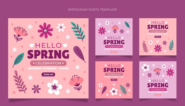 Verzameling van platte lente-instagramberichten