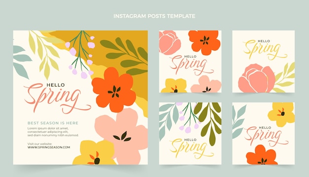 Gratis vector verzameling van platte lente-instagramberichten