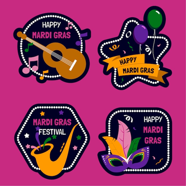 Verzameling van platte mardi gras-badges