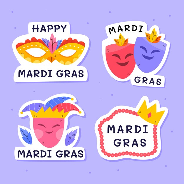 Verzameling van platte mardi gras-badges